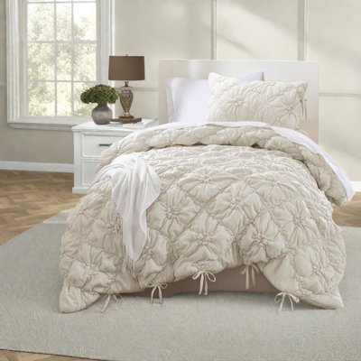 Ensembles de literie pour lit simple ivoire, édredon en microfibre à motif floral