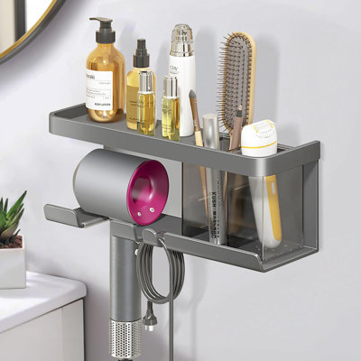 Hair Dryer Holder Blow Dryer Organizer Hair Dryer Holder Wall Mounted With Shelf