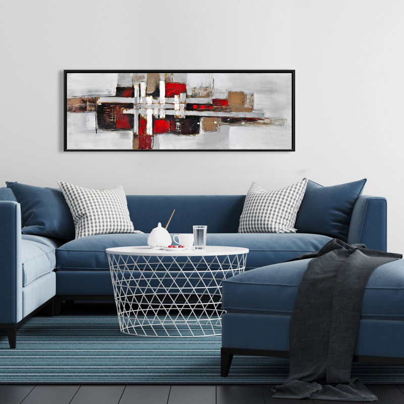 «Abstract Shapes With Red Accents» sur toile, H 16 po x l 48 po