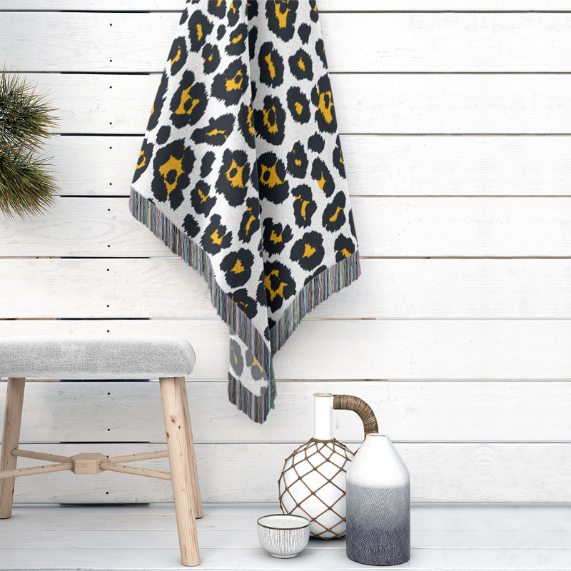 Hand Woven Throw Blanket, White/Black/Yellow, 60" x 50"