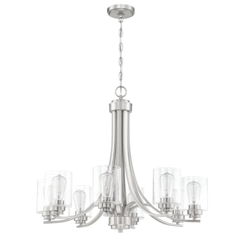Lustre empire unique à 8 lumières Omer, Nickel poli brossé, Martelée transparente