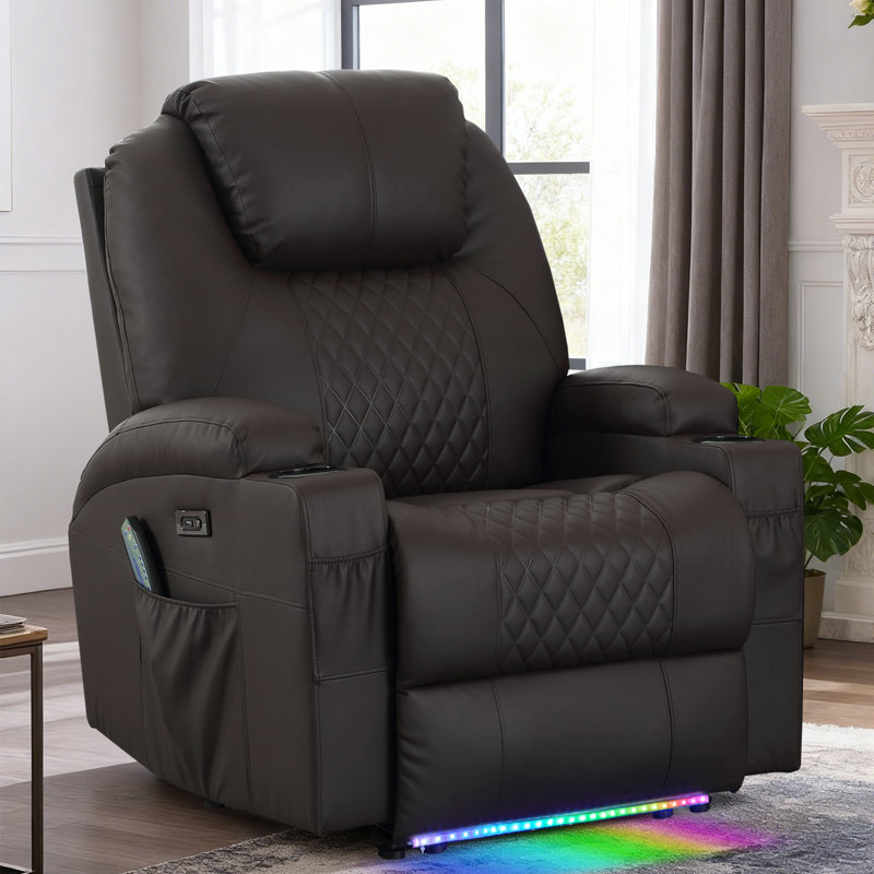Power Recliner Chair with Heat and Massage for Adults - Home Theater Seating with LED Lights,Cup Holders,Side Pocket,USB Port - Recliner Sofa for Living Room