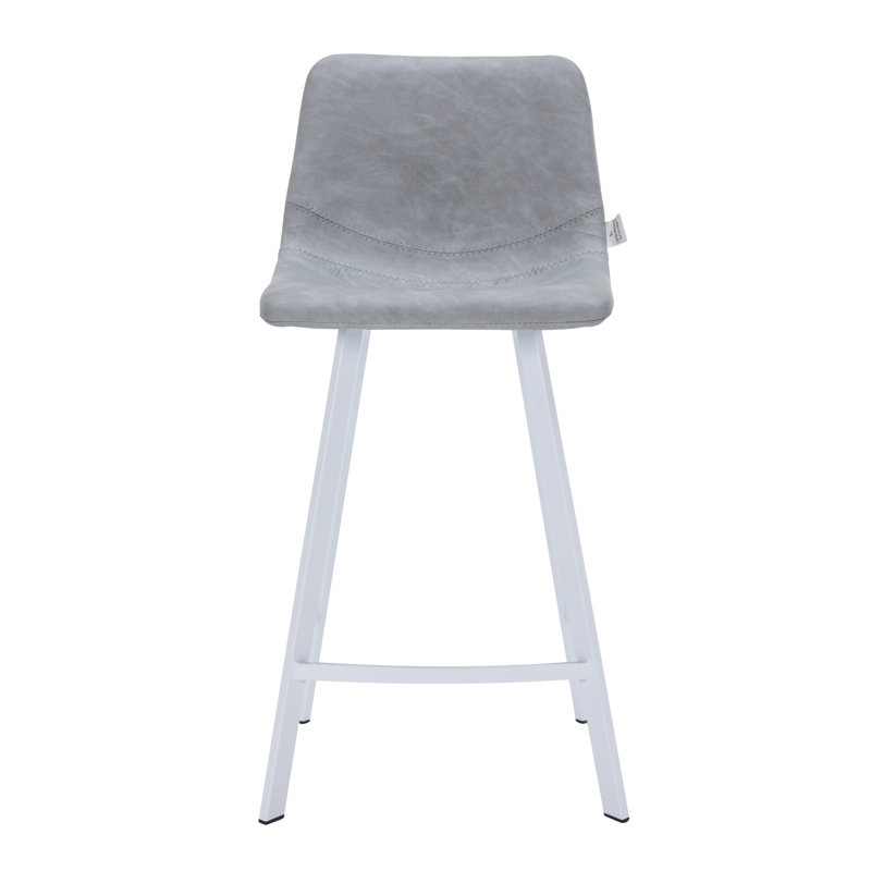 Tabouret de bar 41 po en cuir avec pieds en acier inoxydable, Gris clair