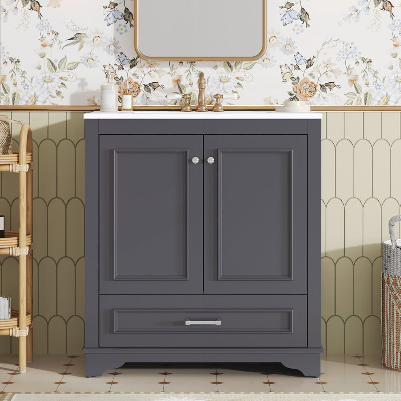 Meuble-lavabo 30 po avec lavabo en céramique, Bleu