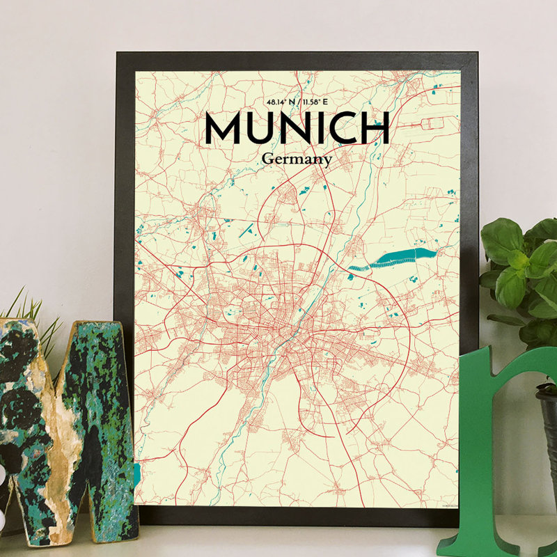 Munich City Map - No Frame Print, 43.2 cm H x 27.9 cm x 0.13 cm D