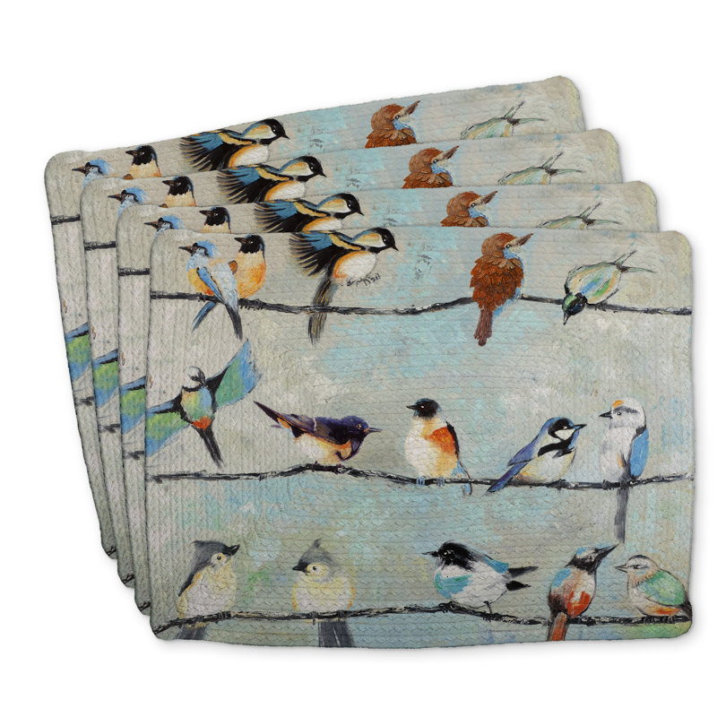 Braided Polyester Placemats Set of 4 - Small Colorful Birds