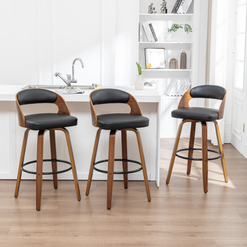 Ensemble de 3 tabourets de bar et de comptoir pivotants en cuir Jacobson, Noir / similicuir
