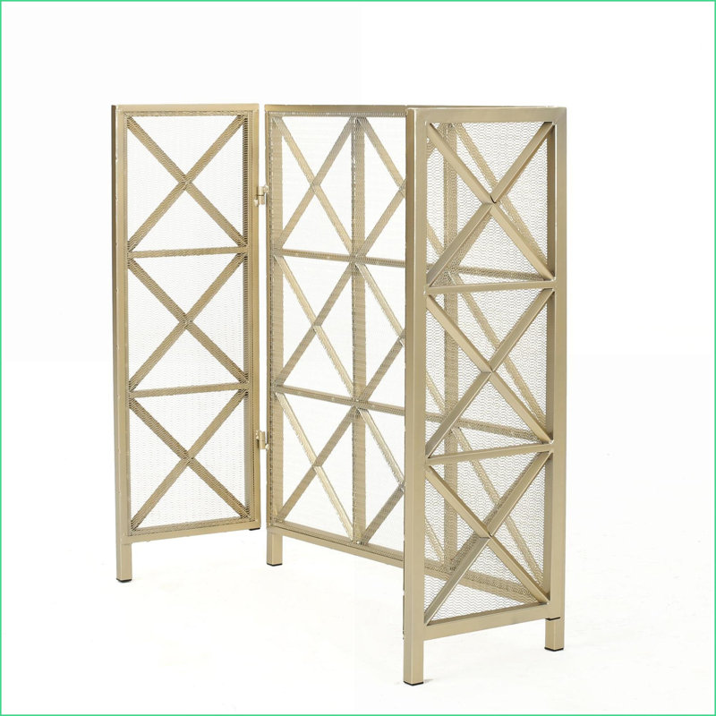 Pare-étincelles | Christopher Knight Home, motif à trois panneaux en X de Margaret | Pas d'assemblage | Fer | Or