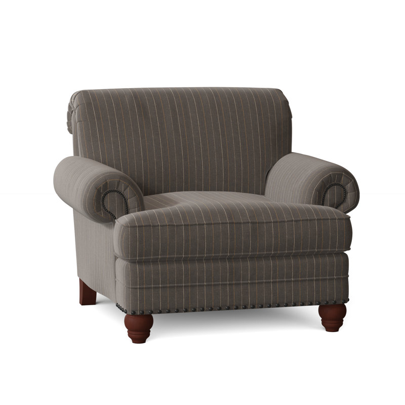 Fauteuil Ballester, Cleo 41 rayures grises, Manhattan, Laiton foncé