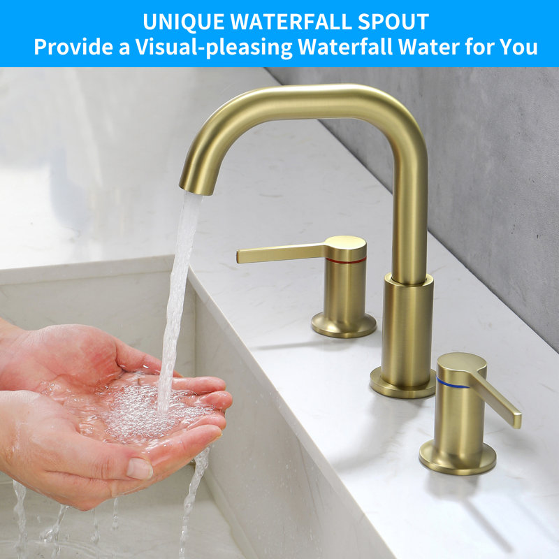 8 In. Widespread Double-Handle Bathroom Faucet Set 3-Holes Vanity Sink, Brushed Gold