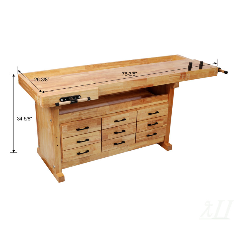 9 Drawer Butcher Block Workbench,a heavy-duty workbench with valuable storage space