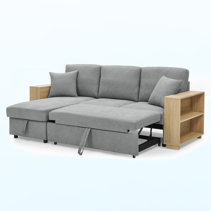 Canapé modulaire avec lit escamotable, canapé 2 places et méridienne réversible avec rangement, 100 % lin gris
