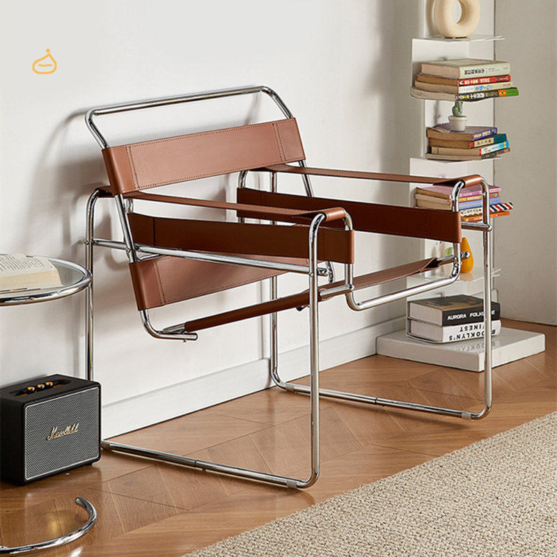 Fauteuil d'appoint Torvehallerne avec structure en acier inoxydable - Design moderne, sièges confortables, Similicuir orange