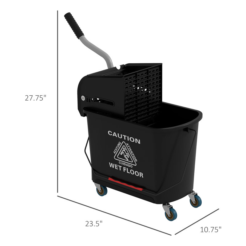 Seau à vadrouille avec essoreuse sur roulettes pour le nettoyage des planchers, 21 pintes, eau sale et propre séparée, Noir
