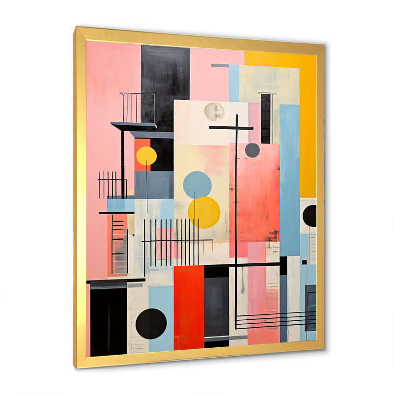 Géométrique Popart Bluiding In Harlem I - impressions sur toile abstraites, Cadre doré simple, H 32 po x l 24 po x P 1 po