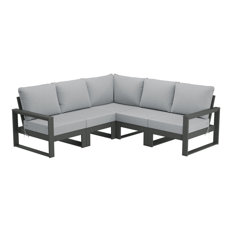 Ensemble de conversation de terrasse 5 pièces avec cadre, Gris clair, Gris