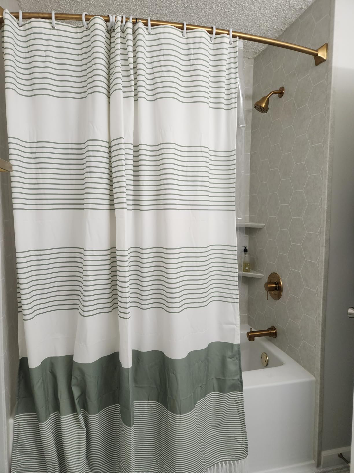 East Urban Home Boho Sage Green Shower Curtain for Bathroom Stripe ...