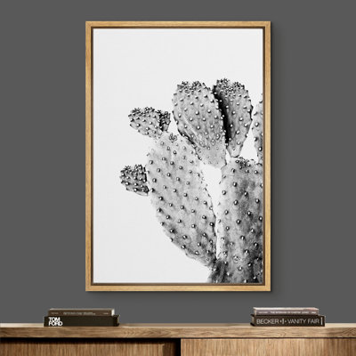 «Signature», reproduction d'art sur toile encadrée, détail de cactus épineux avec bourgeons de plantes florales, art moderne, détente / calme, gris foncé, noir et blanc, pour le salon, la chambre à coucher,