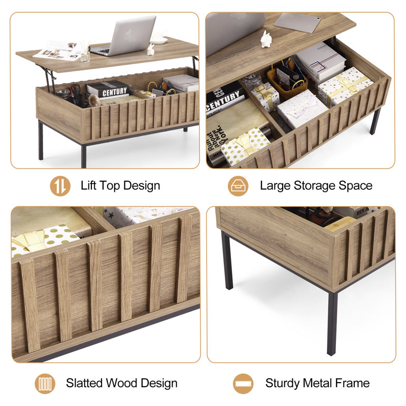 Lift Top Coffee Table With Storage Shelf And Hidden Compartment