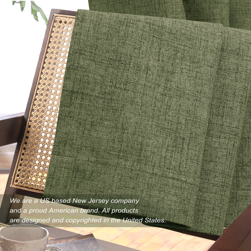 100% Blackout Linen Textured  Curtains Farmhouse Thermal Insulated Pocket Back Tab Full Light Blocking 2 Panel, 52" W x 96" L