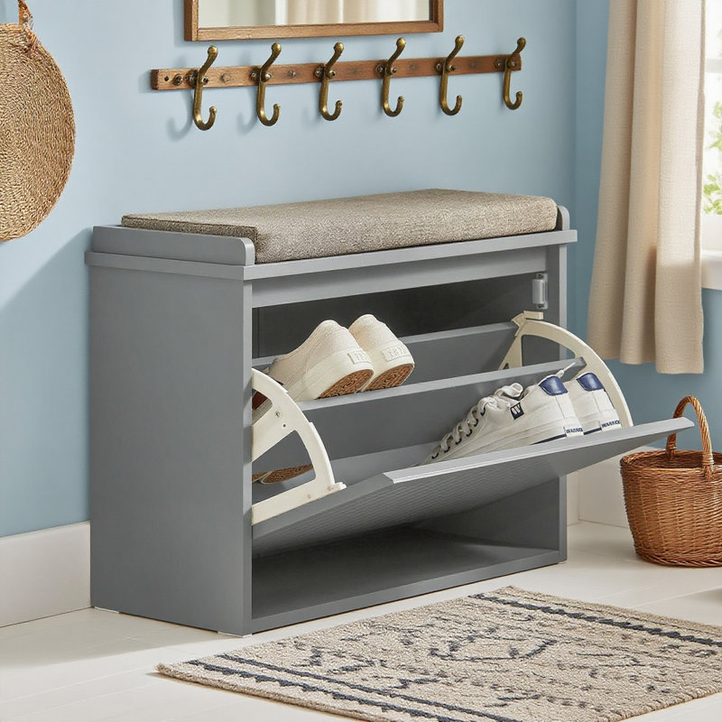 6 Pair Shoe Storage Bench, Grey