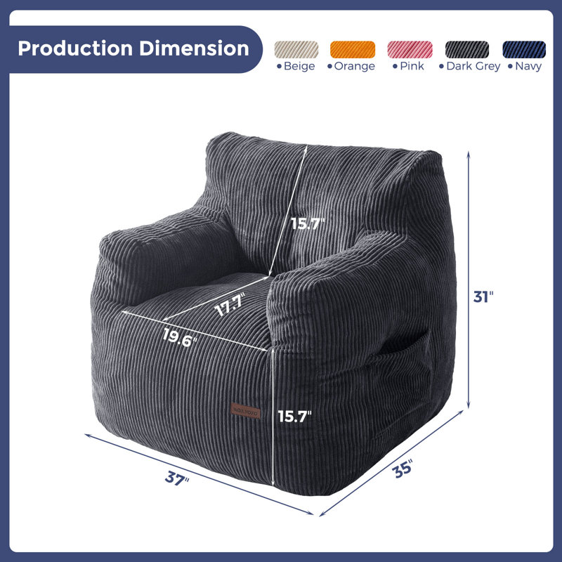 Fauteuil à billes en velours côtelé, Velours côtelé gris