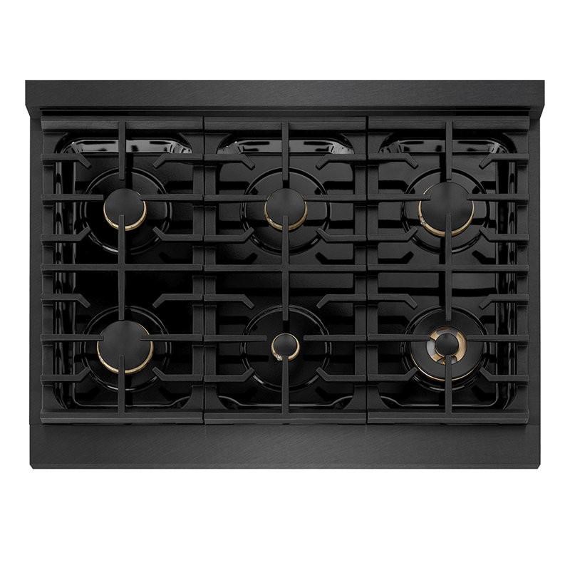 ZLINE Designer 36 in. Paramount Gas Rangetop in Black Satin Steel with Black and Bronze Accents, Matte Black/Champagne Bronze