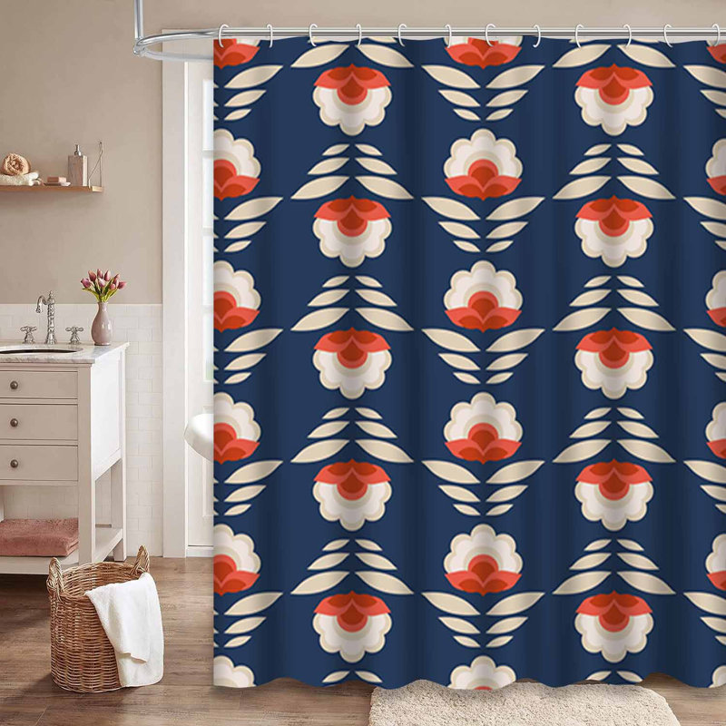 Rideau de douche imperméable à motif floral avec 12 crochets Retro Blooms, L 72 po x l 72 po