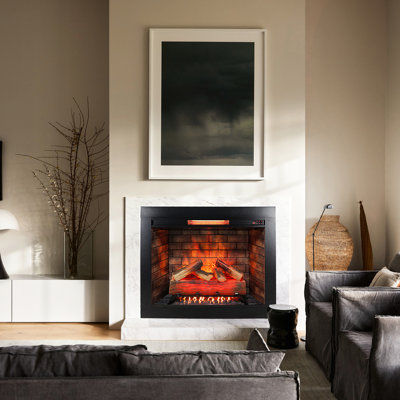 Electric Fireplace With 33-Inch Insert And Detachable Trim Kit - Touch Panel Home Heating Smokeless Firebox & Crackling Flame Effect Sound Adjustable Brightness 1500W Heat Power, 5018 /H Heats Up To