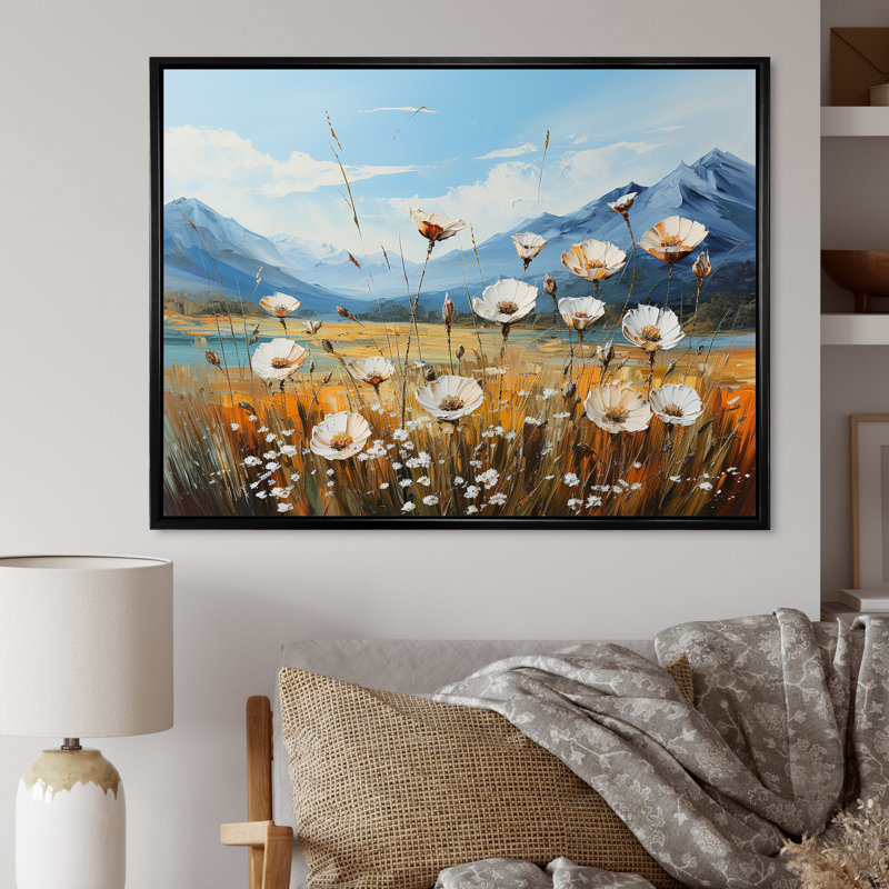 Fleurs de pissenlit jaunes sur un lac, Cadre flottant noir, H 34 po x l 44 po x P 1,5 po