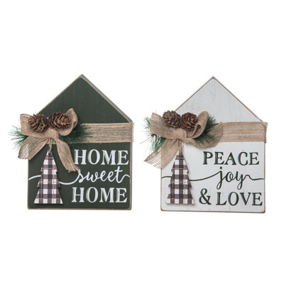  MDF Holiday Home Shaped Decor Set of 2 Christmas Home Decorations