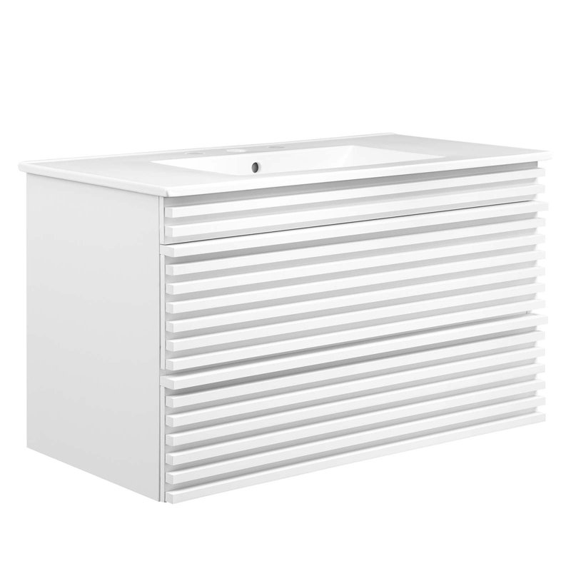 Modway Render 36" Wall-Mount Bathroom Vanity, White/Walnut