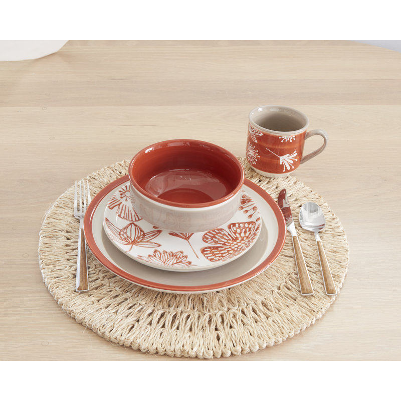 Red Floral Ceramic Dinnerware Set, Service for 4