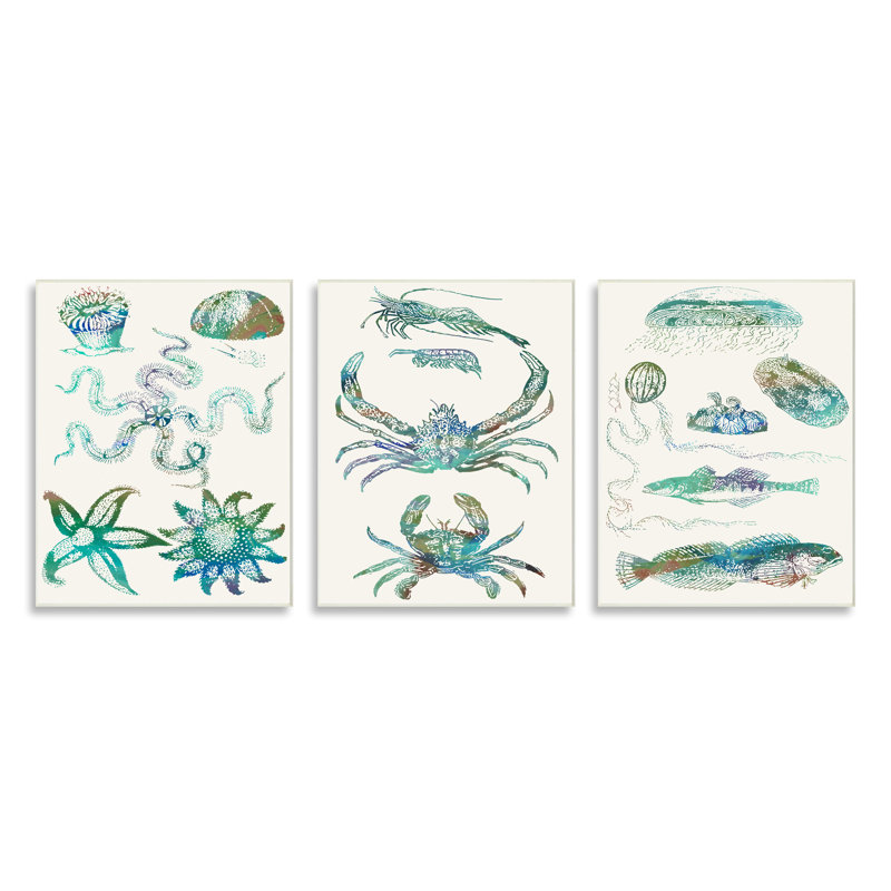 Collage de créatures aquatiques bleues, H 15 po x l 10 po, Plaque de bois