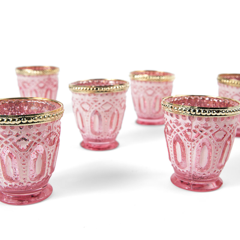 3'' H Glass Tabletop Votive Holder, Frosted Pink