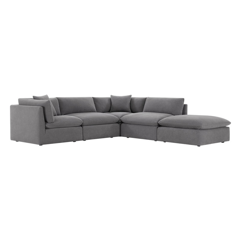 Canapé modulaire rembourré 5 pièces Annabella, Chenille Elite Performance texturée en étain