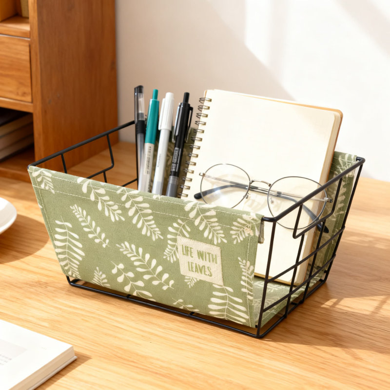 Canvas Storage Basket With Metal Frame, Desk And Table Organizer For Home Office Decor And Storage Solutions