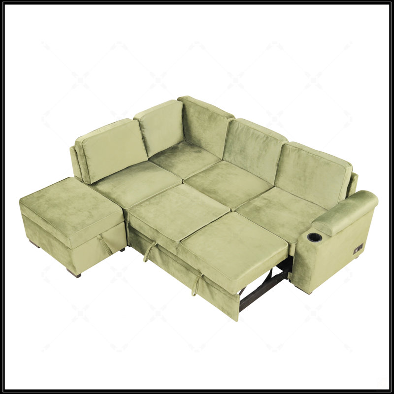 Sleeper Sofa Bed, 2 In 1 Pull Out Sofa With Storage Ottoman For Living Room And Small Spaces, Green Velvet