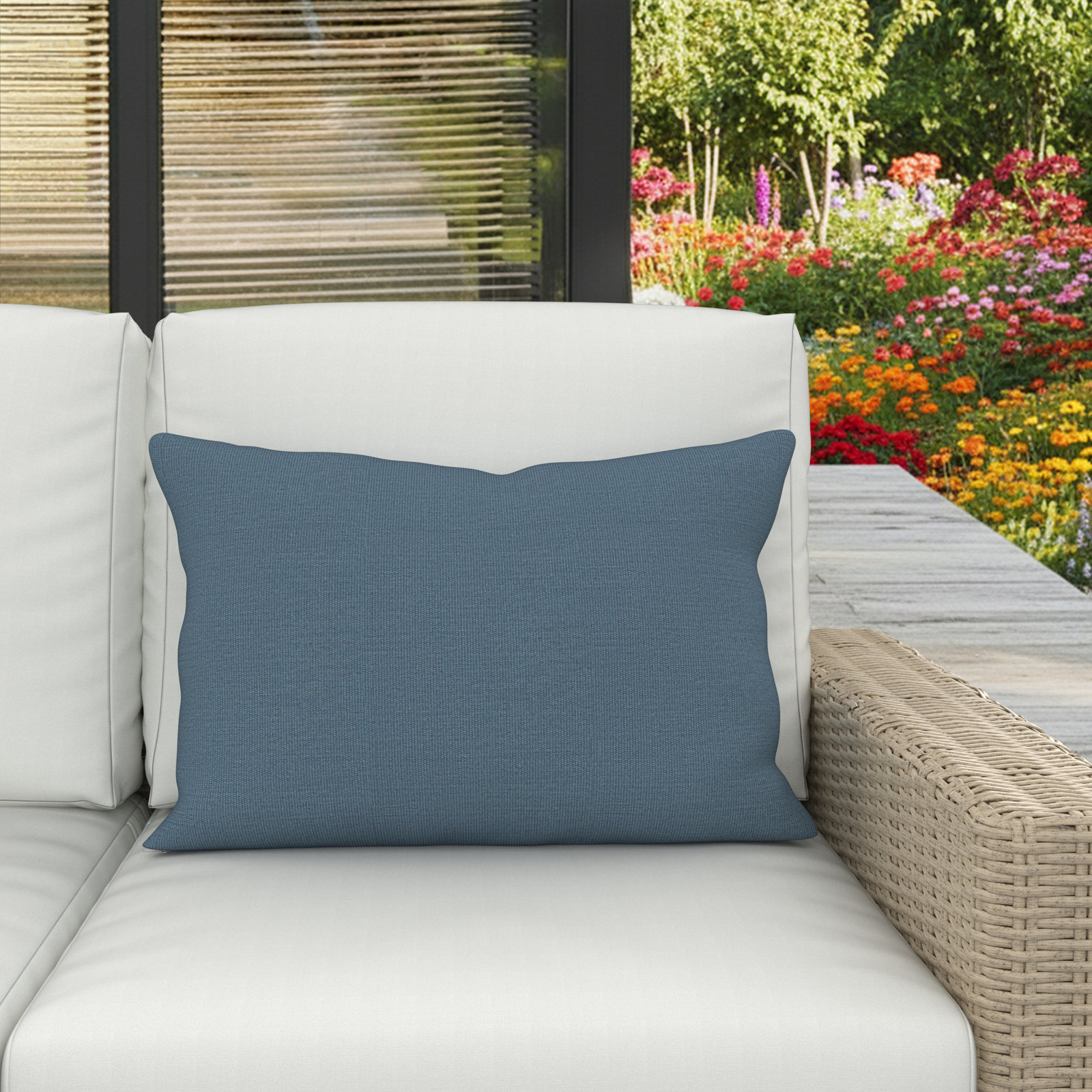 Amala 20" x 3" Sunbrella® Throw Pillow, Spectrum Denim
