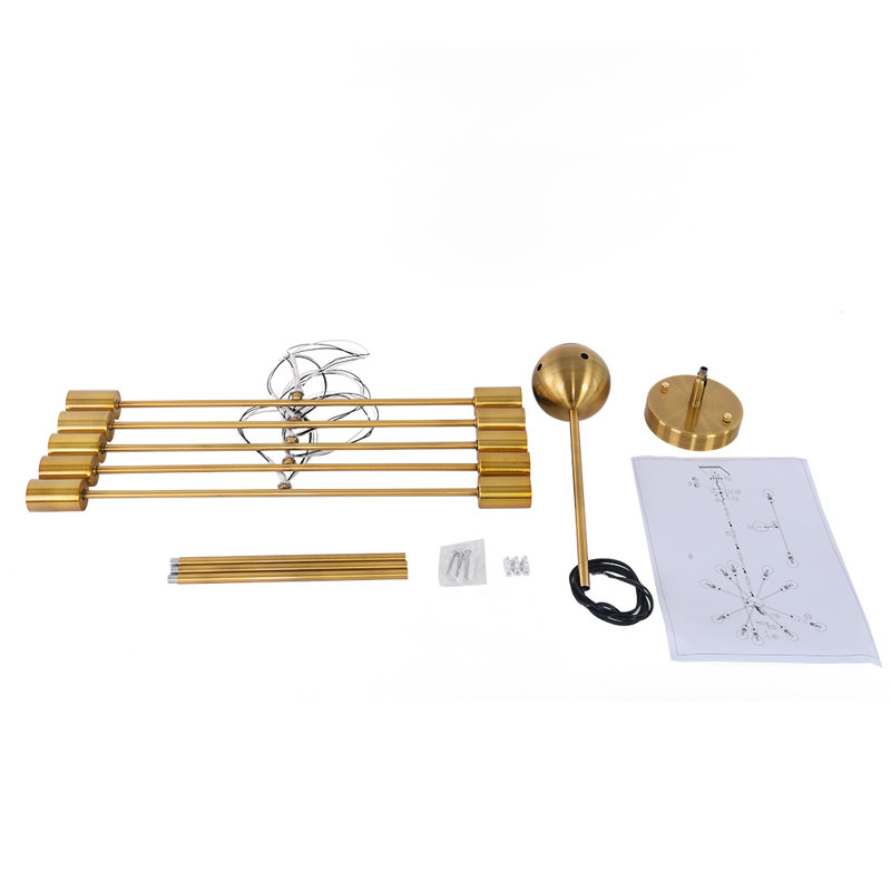 Braunste 6-Light Industrial Sputnik Chandelier, Brass