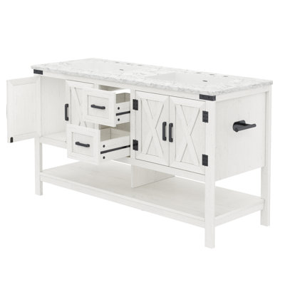 Meuble-lavabo double 60 po avec rangement 60 po, gris rustique