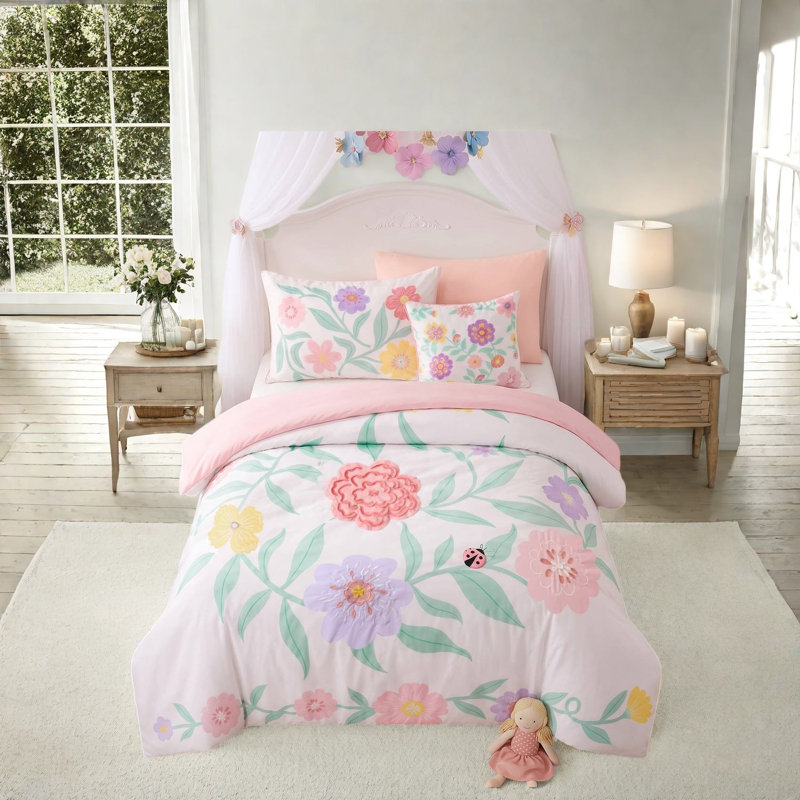 Ensembles de literie fleuris en microfibre pour filles, 1 place et 2 places (twin/twin XL).