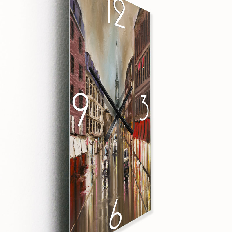 Horloge murale Quiet Rainy Street in Gray Paris, Petit