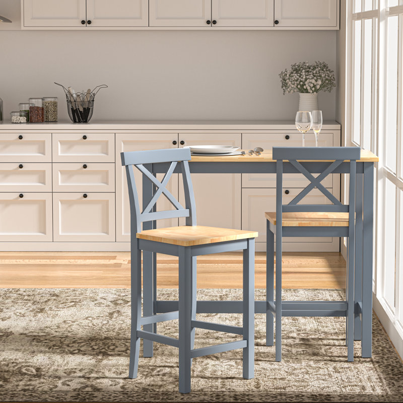Gunyidi 2 -Person Rubberwood Solid Wood Dining Set, Blue