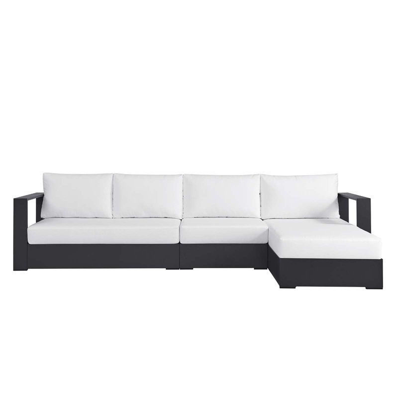 Modway Tahoe Outdoor Patio Powder-Coated Aluminum 3-Piece Left-Facing Chaise Sectional Sofa Set, Right Hand Facing, White
