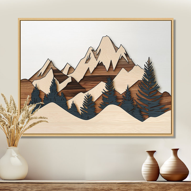 «Brown Black Dancing On The Mountain Horizons», art encadré de montagnes, paysage mural brun, Cadre flottant, Crème