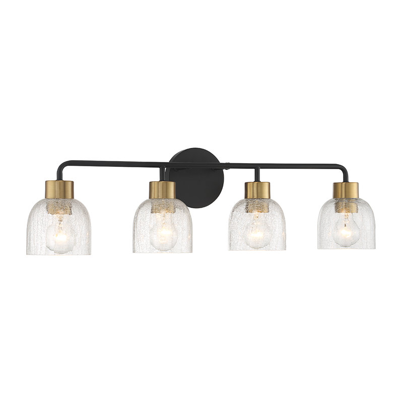 Applique murale Flagler à 4 lumières pour salle de bain, fini noir mat avec accents en laiton chaud, 4 Light