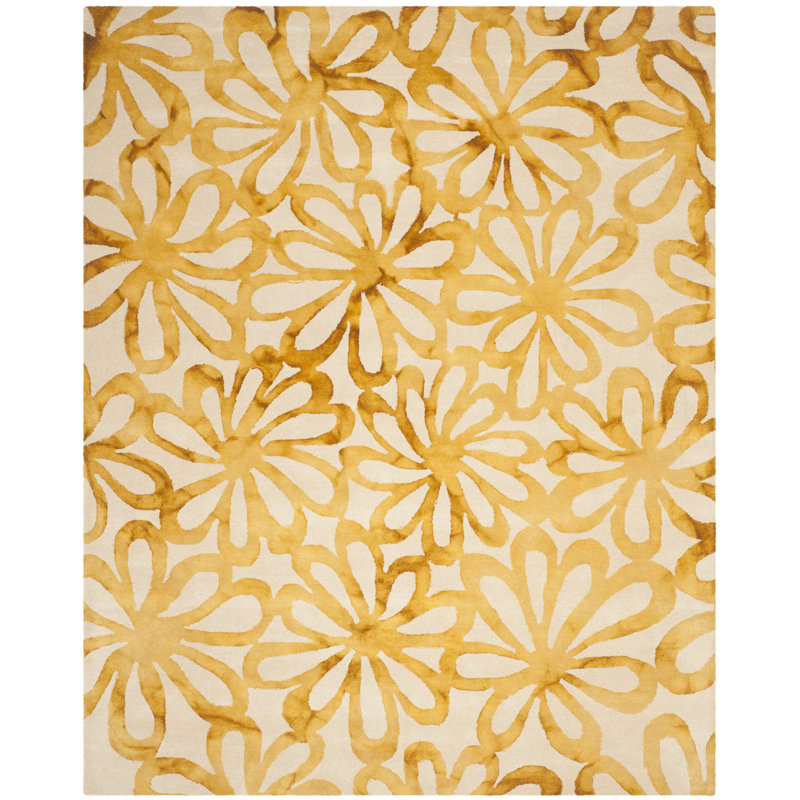 Narmada Hand Tufted Wool/Cotton Geometric Rug in Beige, Rectangle 9' x 12'