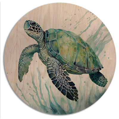 Aquarelle de tortue nageant IV - animaux, art mural en bois de tortue - bois de pin naturel