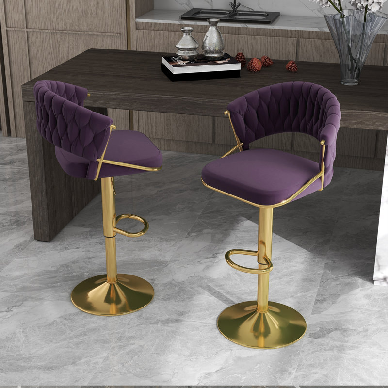 Christal Height Adjustable Swivel Bar Stool, Purple, Gold
